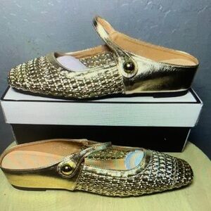 Women's square-toe woven casual flat shoes, faux leather upper, ballet flats